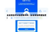 企业微信可以加密聊天吗（企业微信数据加密）