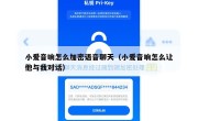 小爱音响怎么加密语音聊天（小爱音响怎么让他与我对话）