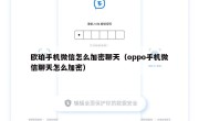 欧珀手机微信怎么加密聊天（oppo手机微信聊天怎么加密）
