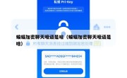 蝙蝠加密聊天暗语是啥（蝙蝠加密聊天暗语是啥）