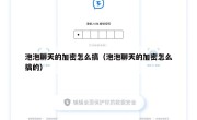 泡泡聊天的加密怎么搞（泡泡聊天的加密怎么搞的）